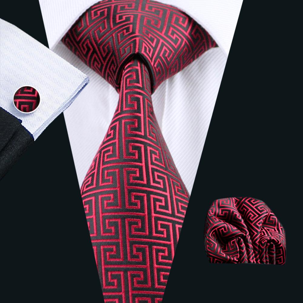 GentCrest Black Geometric Tie Hanky Cufflinks Set - Image 1
