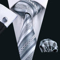 Silver Gray Striped Silk Tie Set - GentCrest