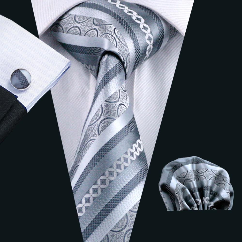 Silver Gray Striped Silk Tie Set - GentCrest