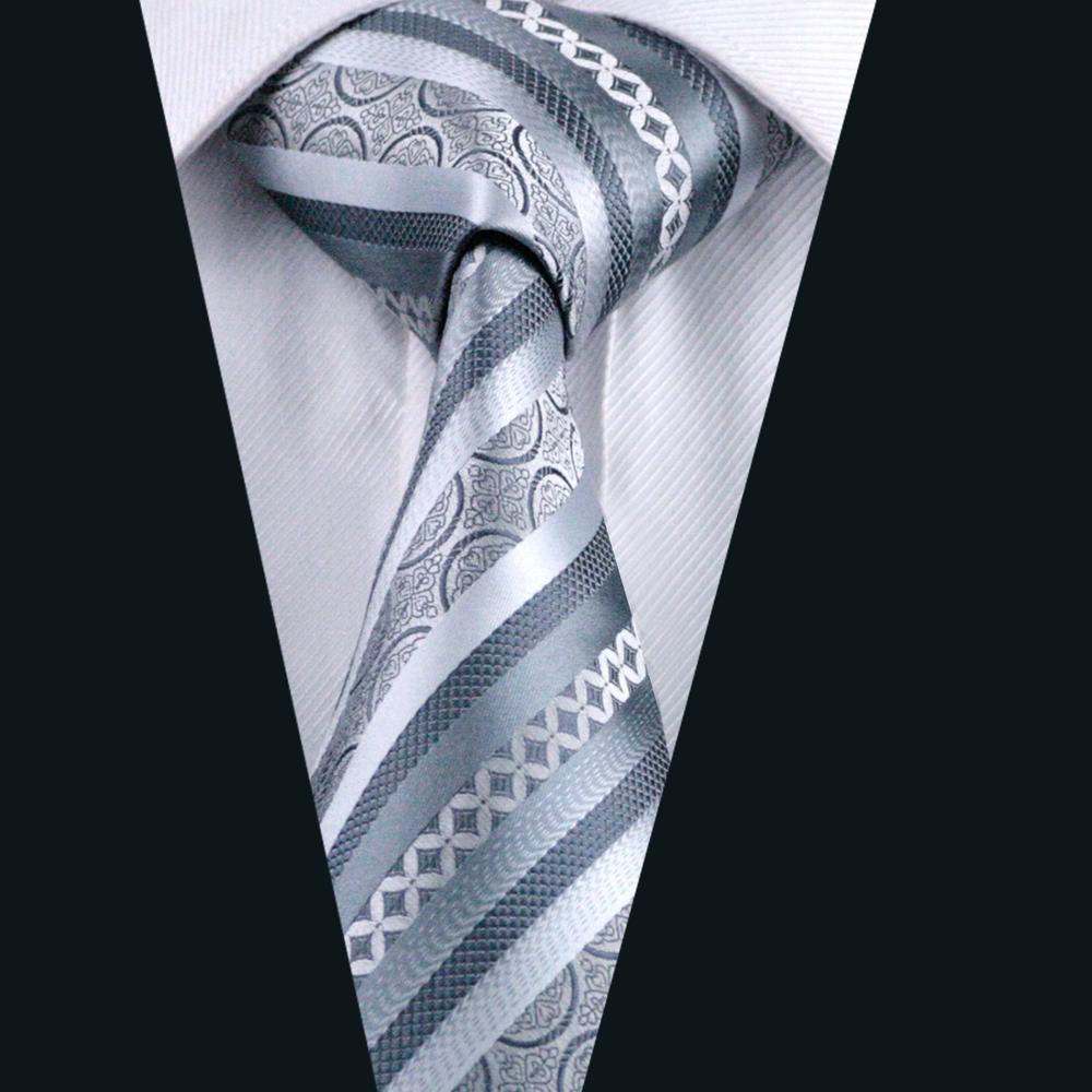 Silver Gray Striped Silk Tie Set - GentCrest - View 2