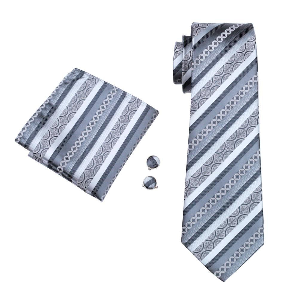 Silver Gray Striped Silk Tie Set - GentCrest - View 3