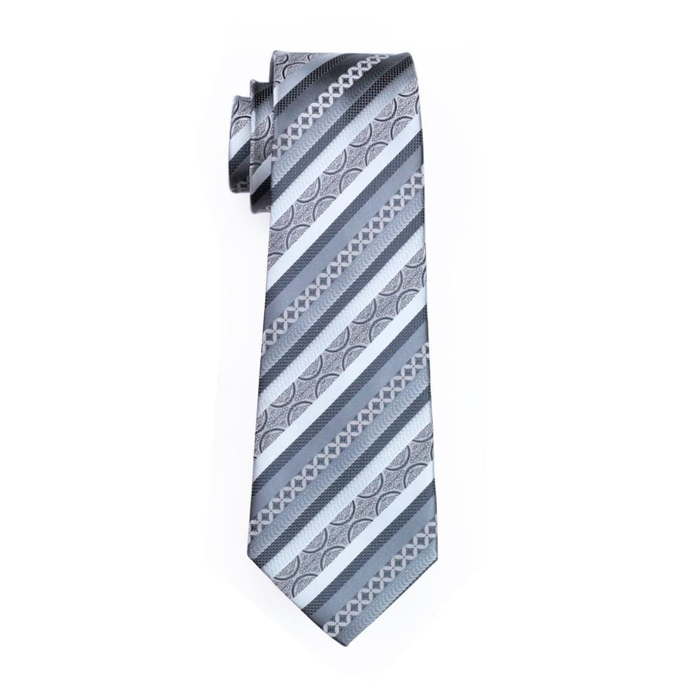 Silver Gray Striped Silk Tie Set - GentCrest - View 4