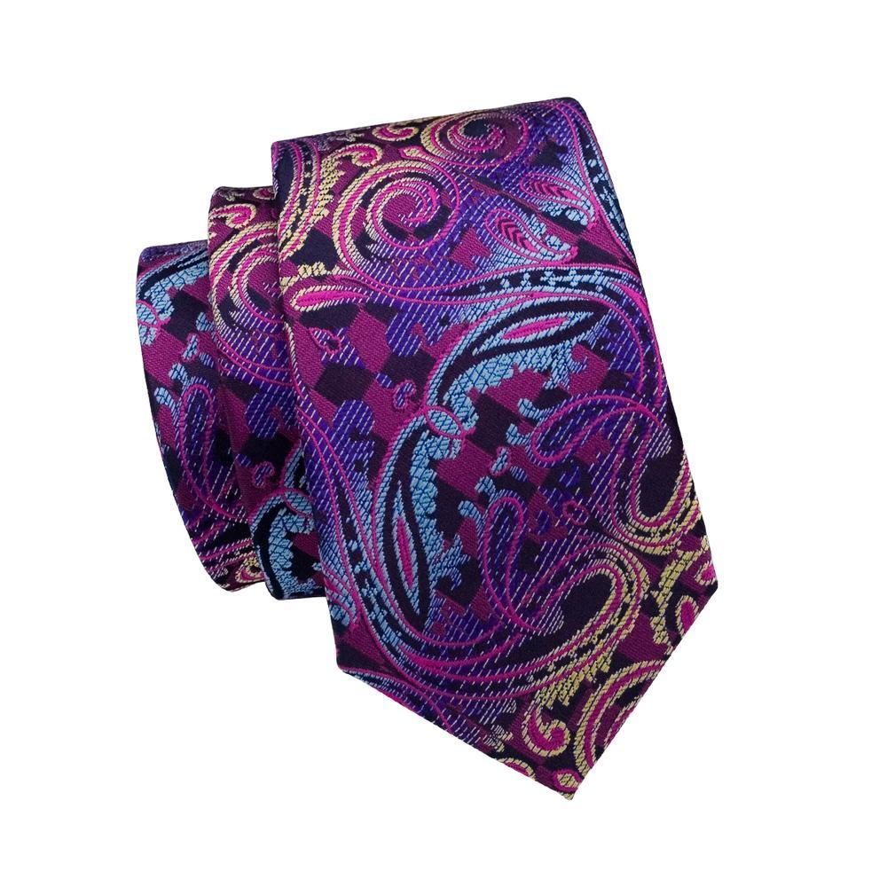 Blue & Purple Paisley Silk Tie Set - GentCrest - View 4