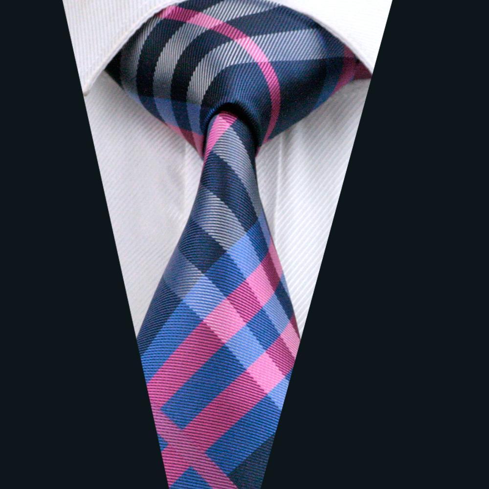 Classic Deep Blue Pink Plaid Silk Tie Set - GentCrest - View 2