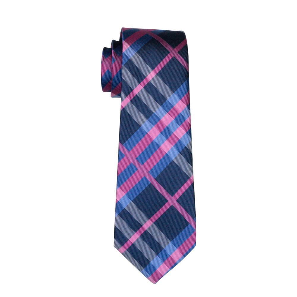 Classic Deep Blue Pink Plaid Silk Tie Set - GentCrest - View 4