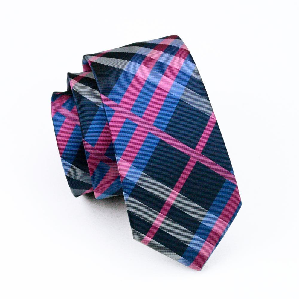 Classic Deep Blue Pink Plaid Silk Tie Set - GentCrest - View 5
