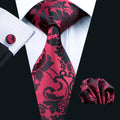 Black Red Floral Silk Tie Set - GentCrest