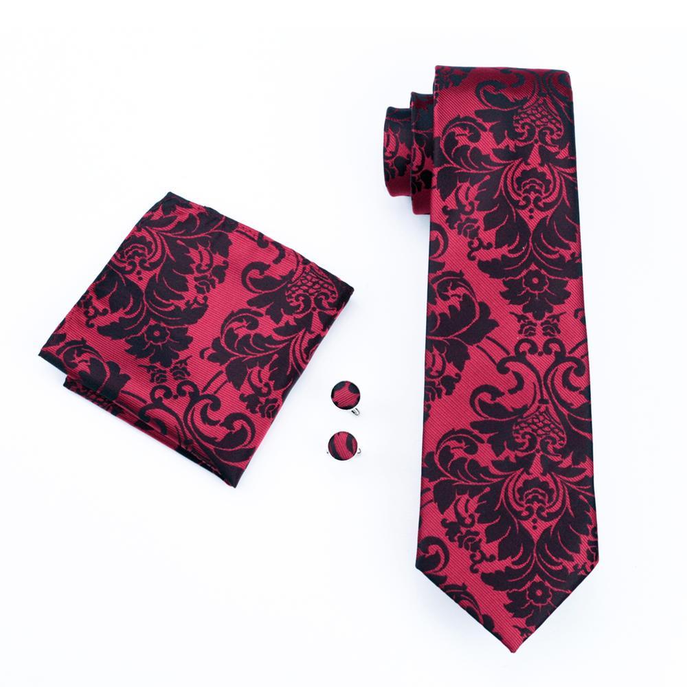 Black Red Floral Silk Tie Set - GentCrest - View 3