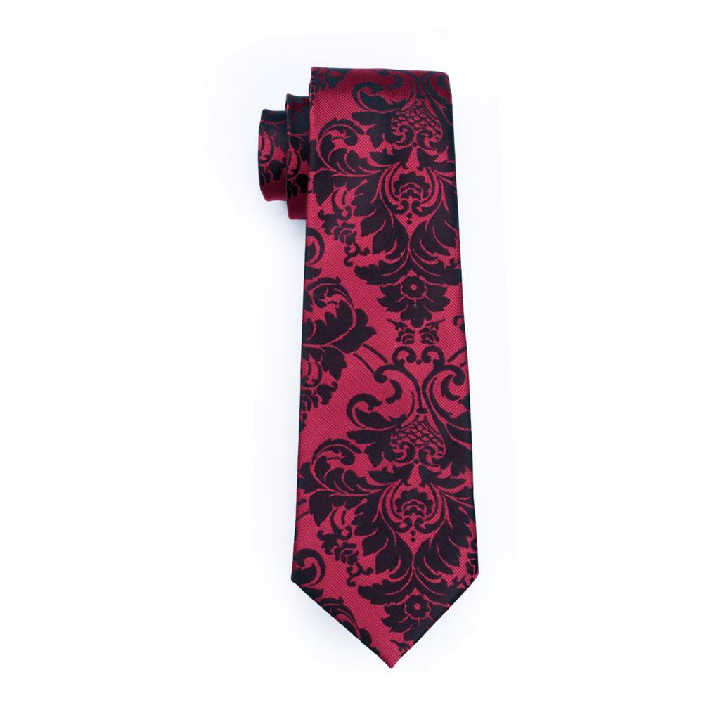 Black Red Floral Silk Tie Set - GentCrest - View 4