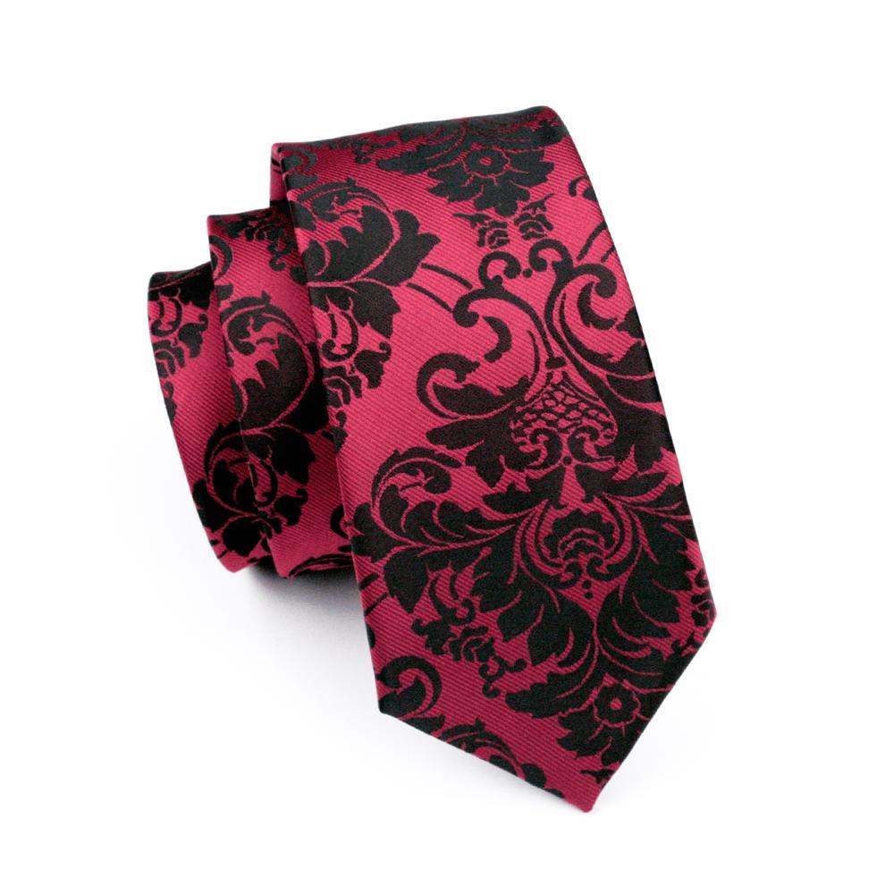 Black Red Floral Silk Tie Set - GentCrest - View 5