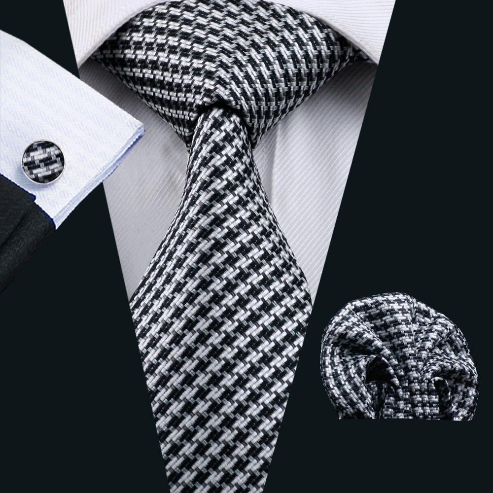 GentCrest Black Striped Tie Hanky Cufflinks Set - Image 1