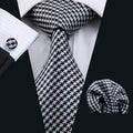 White and Black Houndstooth XL Silk Tie Set - GentCrest