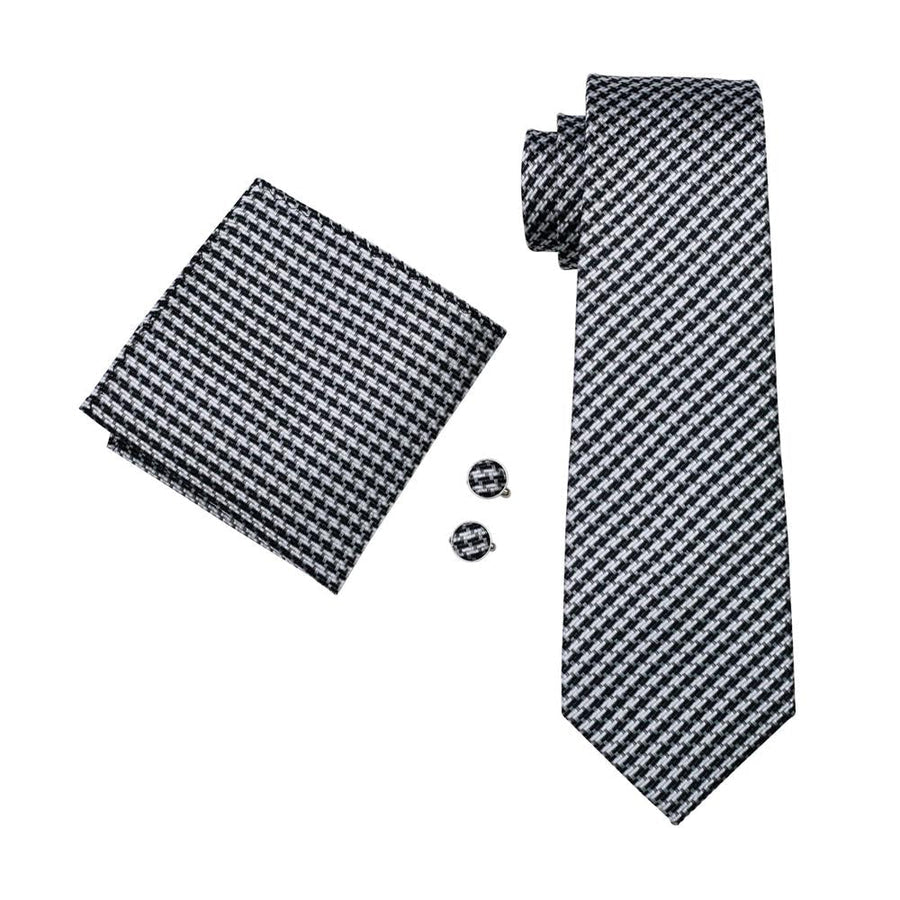 White and Black Houndstooth XL Silk Tie Set - GentCrest - View 2