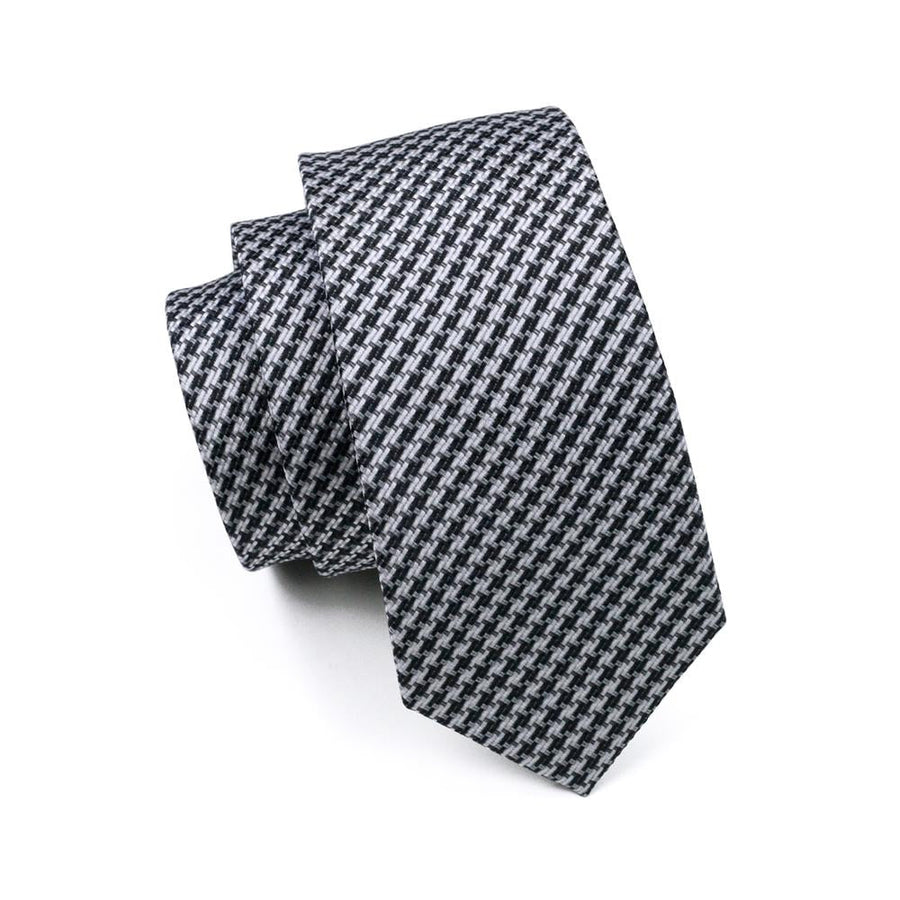 White and Black Houndstooth XL Silk Tie Set - GentCrest - View 4