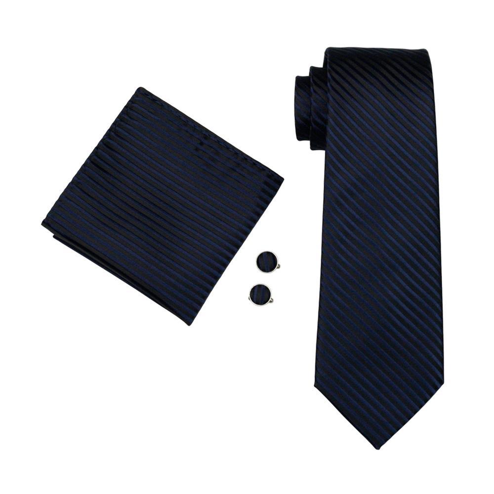 Black & Royal Blue Striped Silk Tie Set - GentCrest - View 3