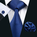 Deep Blue Polka Dot Men's 63 Inches Extra Long Tie Pocket Square Cufflinks Set