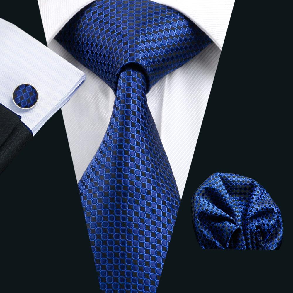 Deep Blue Polka Dot Men's 63 Inches Extra Long Tie Pocket Square Cufflinks Set