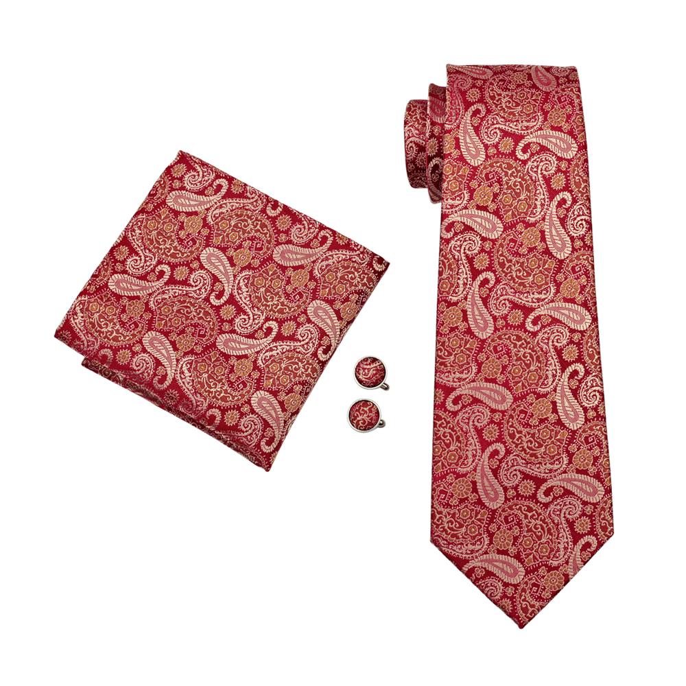 GentCrest Red Paisley Tie Hanky Cufflinks Set - Image 3