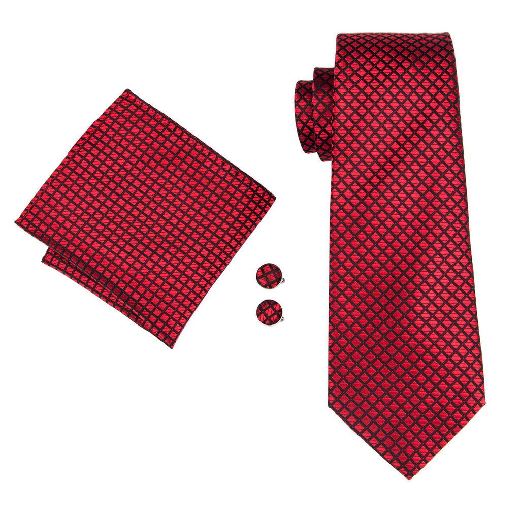 GentCrest Red Plaid Tie Hanky Cufflinks Set - Image 3
