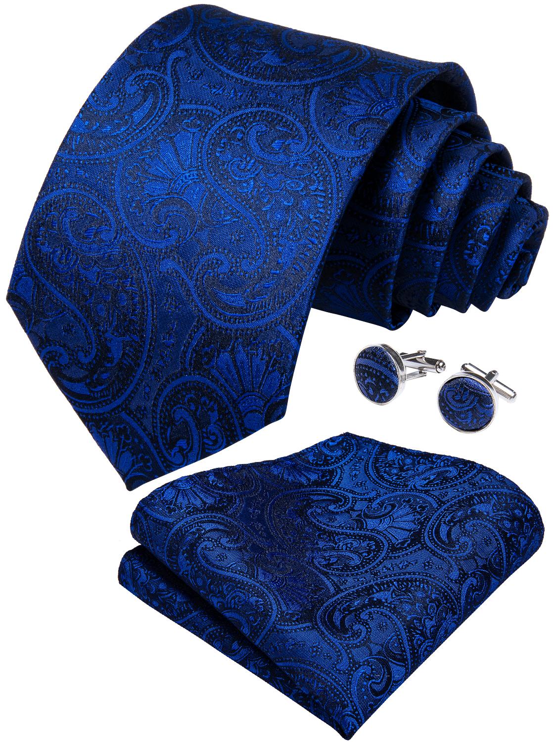Luxury Blue Paisley Silk Tie Set - GentCrest - View 2