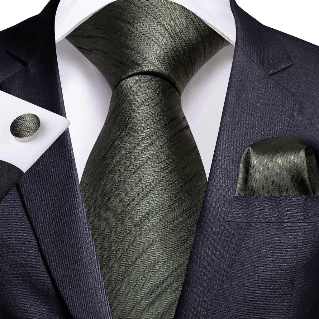 New Green Solid Silk Tie Set - GentCrest