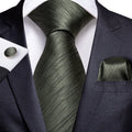 New Green Solid Silk Tie Set - GentCrest