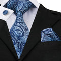 Blue Paisley Silk Tie Set with Pocket Square & Cufflinks - GentCrest
