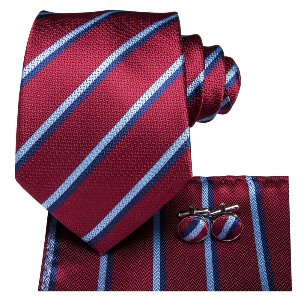 Red with Stripes Silk Tie Set - GentCrest - View 2
