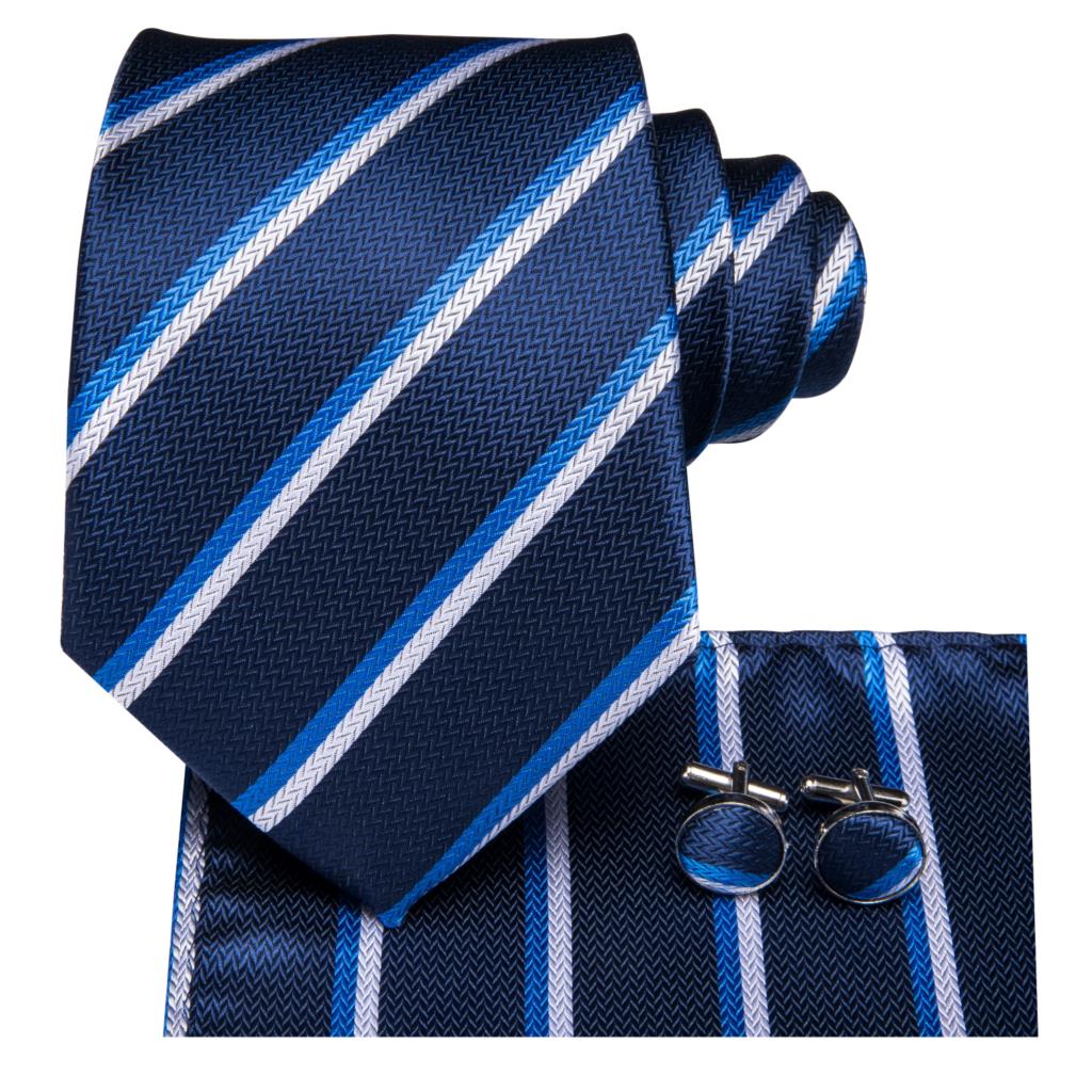 Blue with Stripes Silk Tie Set - GentCrest - View 2
