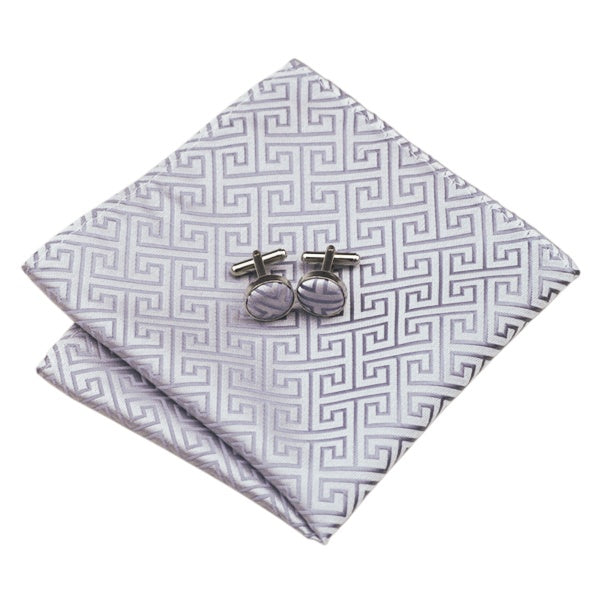 Silver Silk Tie Set with Pocket Square & Cufflinks - GentCrest - View 6
