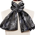 Luxury Black Silver Floral Silk Scarf - GentCrest
