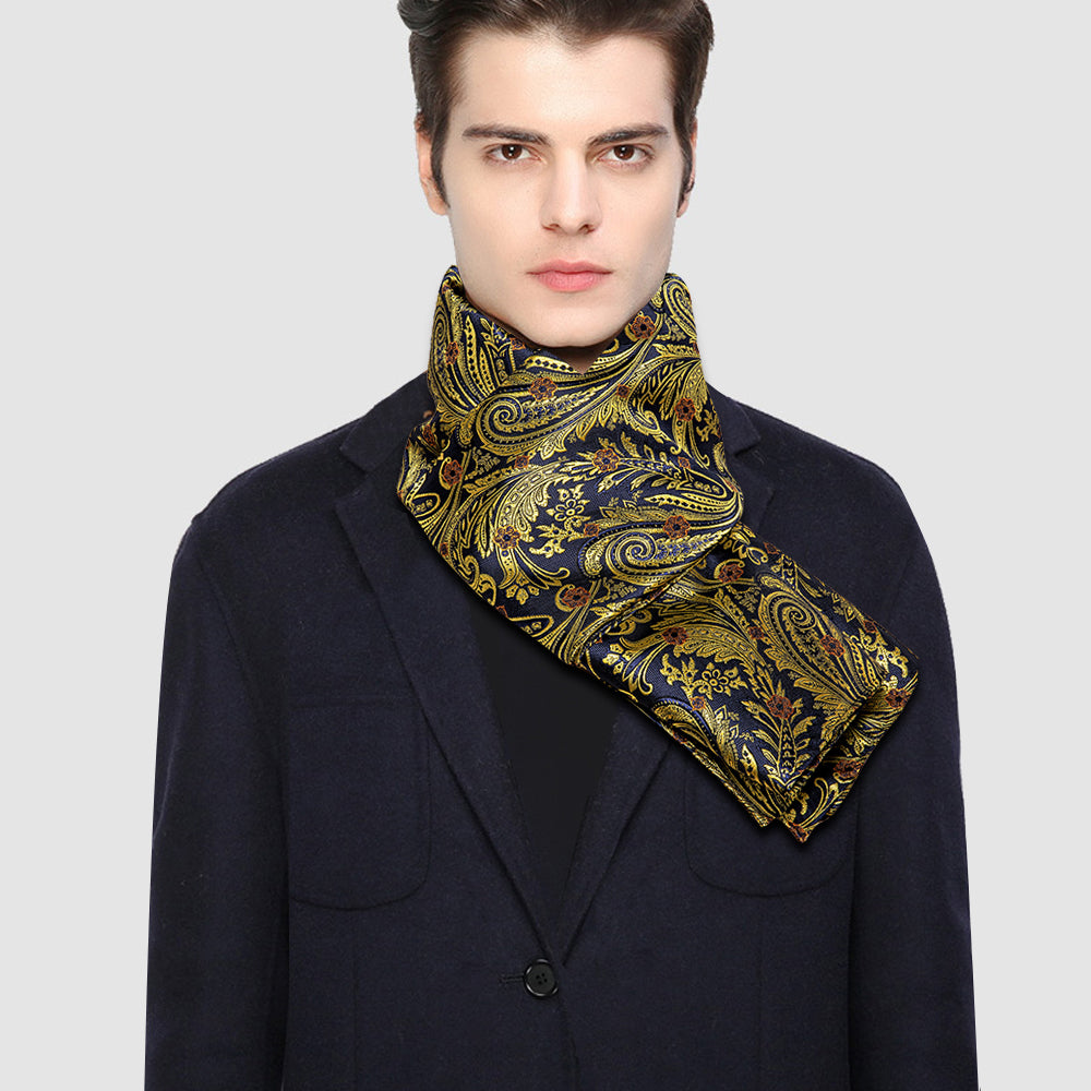 Navy and Yellow Floral Silk Scarf - GentCrest - View 2