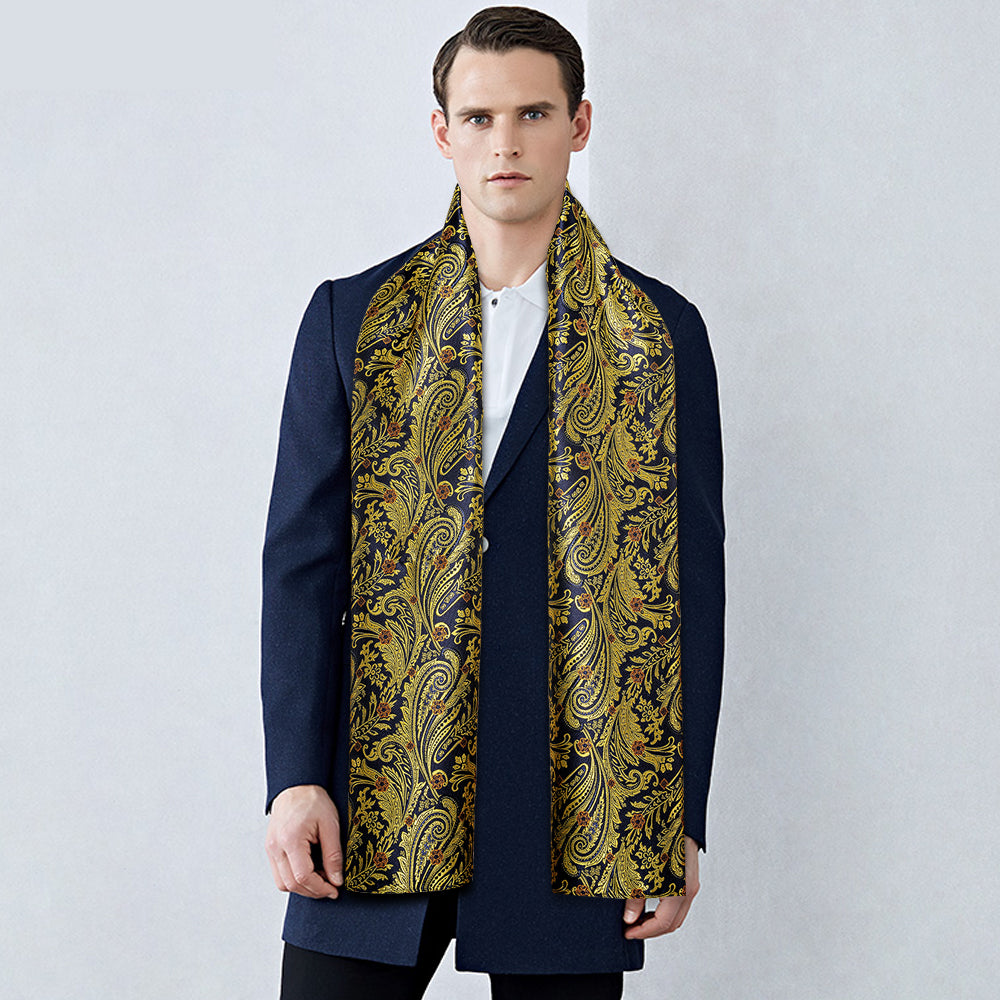Navy and Yellow Floral Silk Scarf - GentCrest