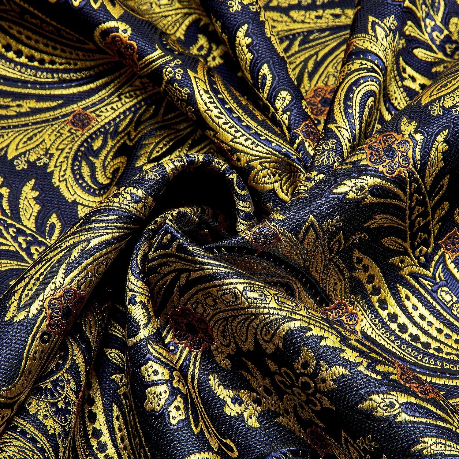 Navy and Yellow Floral Silk Scarf - GentCrest - View 5