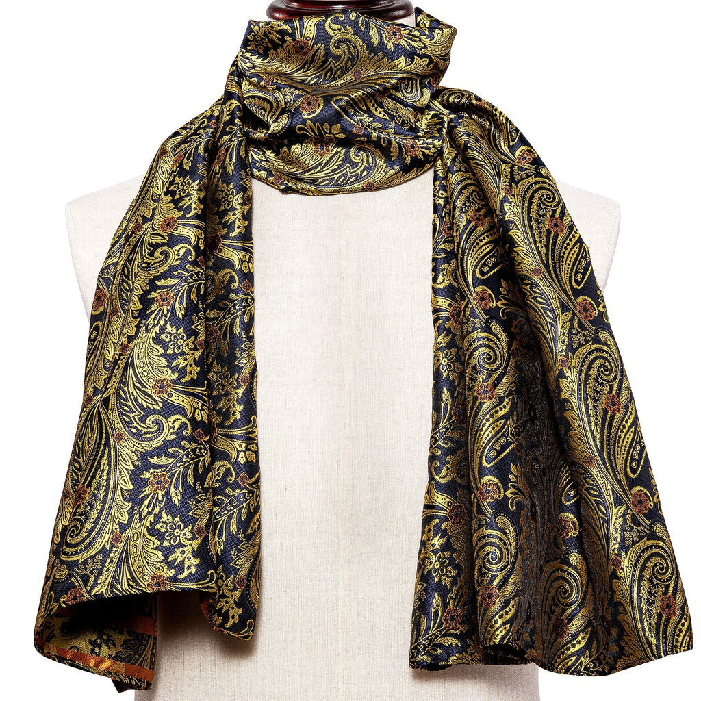 Navy and Yellow Floral Silk Scarf - GentCrest - View 4