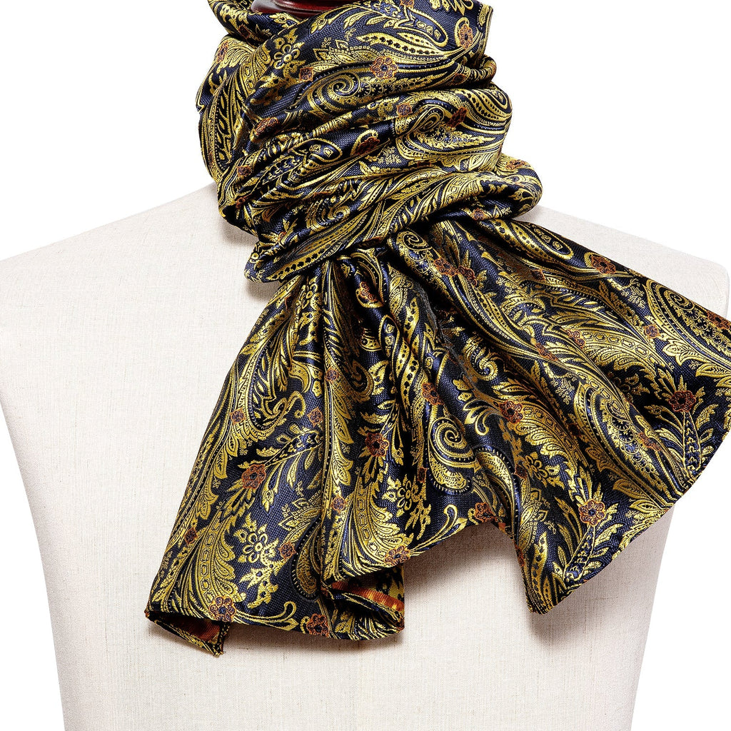 Navy and Yellow Floral Silk Scarf - GentCrest - View 3
