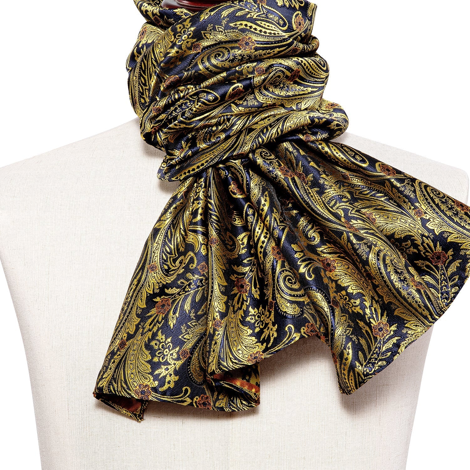 Navy and Yellow Floral Silk Scarf - GentCrest - View 3