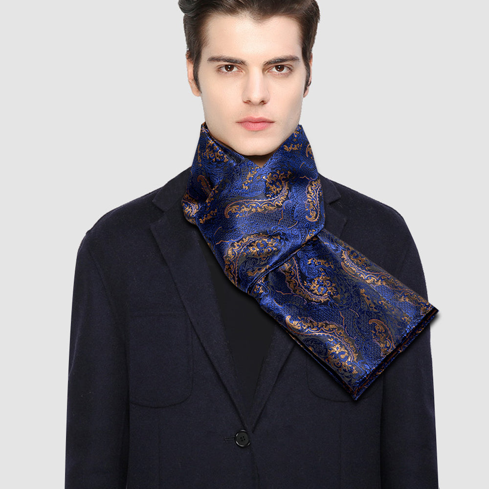 Blue Floral Silk Scarf - GentCrest - View 2