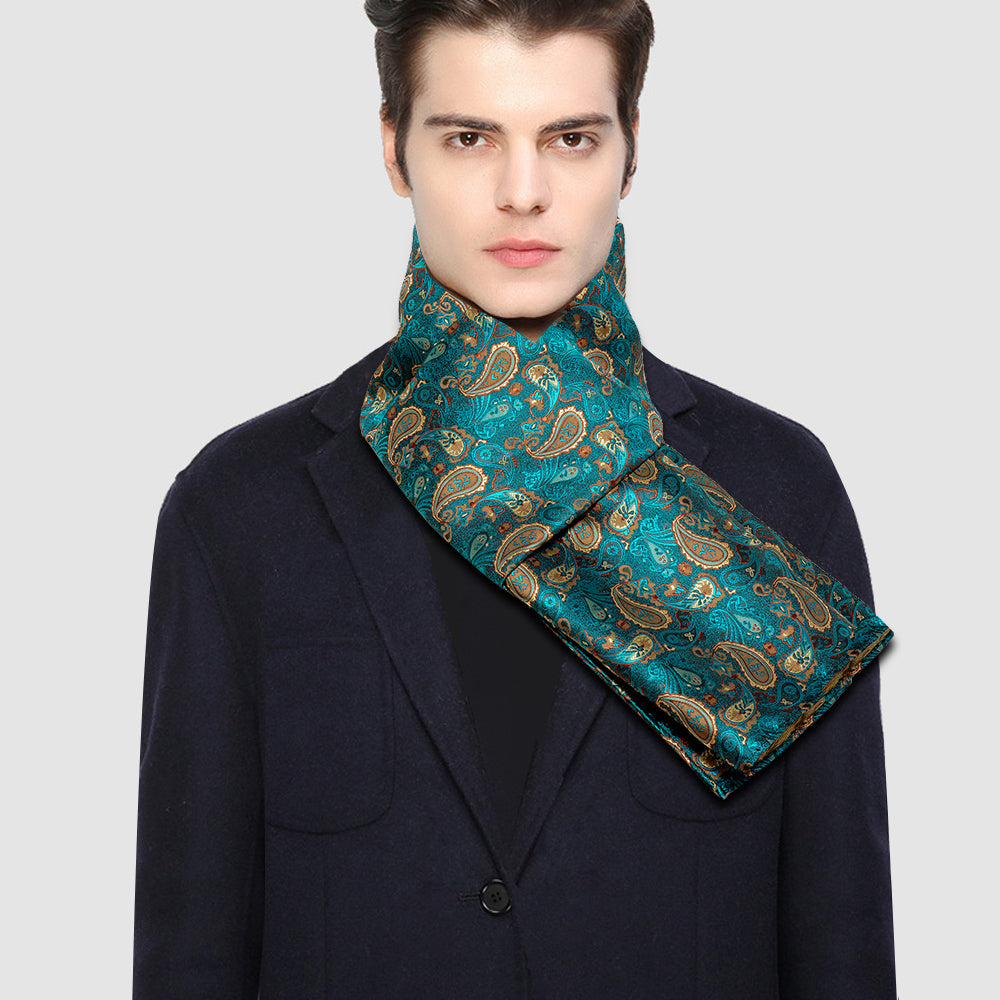 Green and Gold Paisley Silk Scarf - GentCrest - View 2