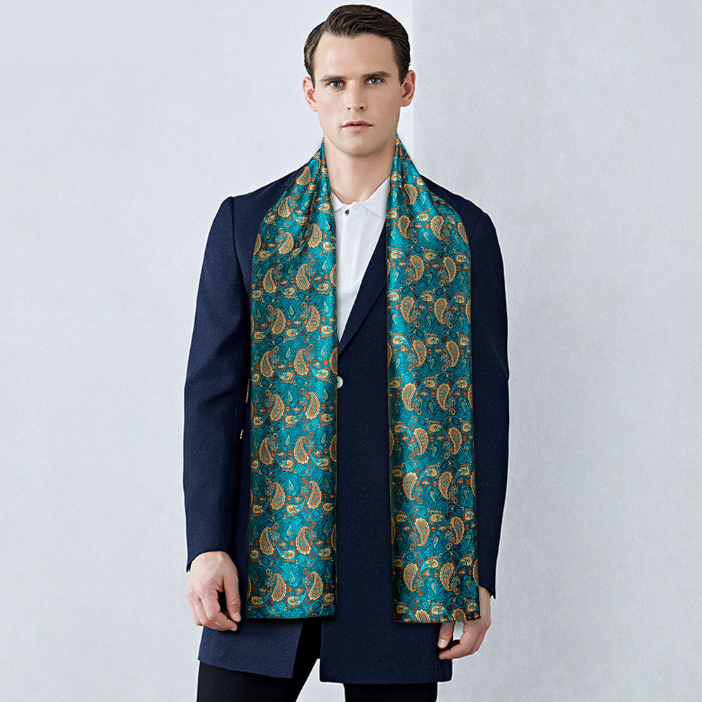 Green and Gold Paisley Silk Scarf - GentCrest