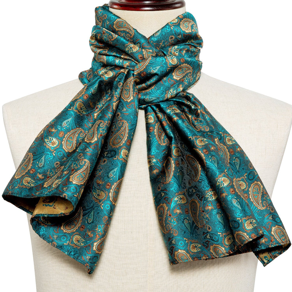 Green and Gold Paisley Silk Scarf - GentCrest - View 4