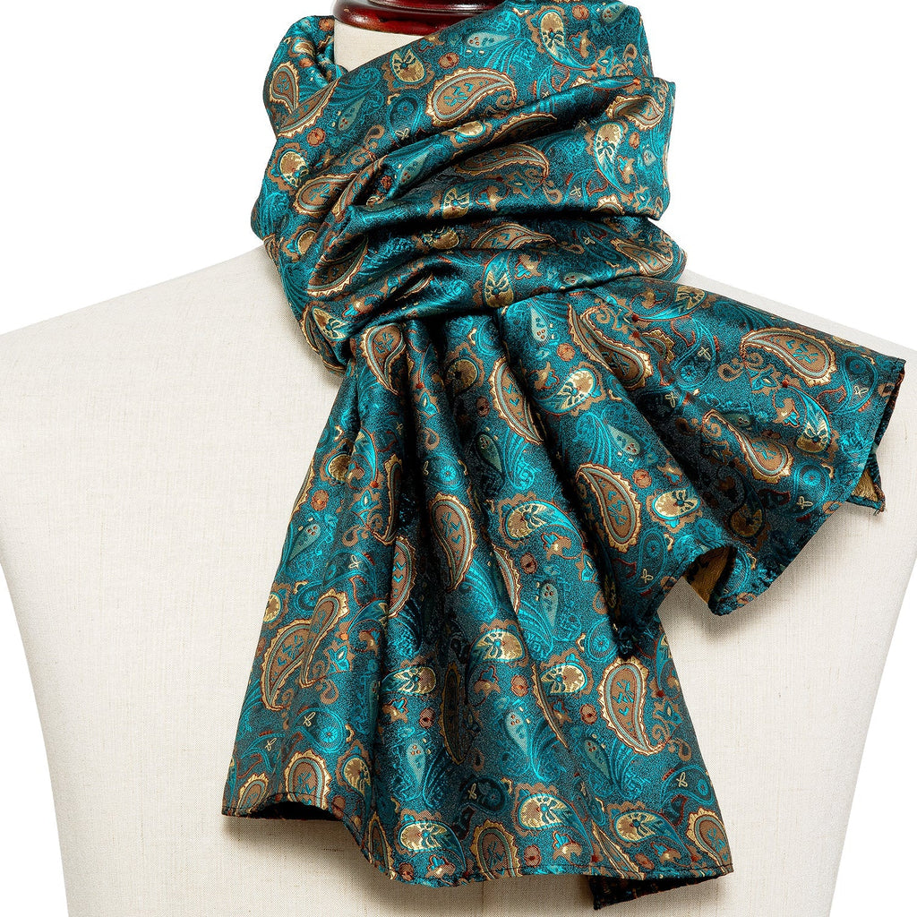 Green and Gold Paisley Silk Scarf - GentCrest - View 3
