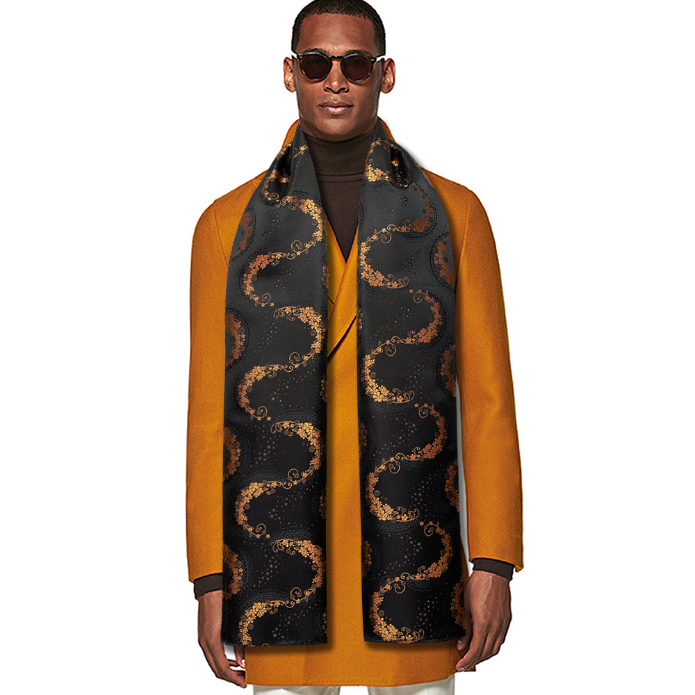Luxury Black Golden Paisley Silk Scarf - GentCrest