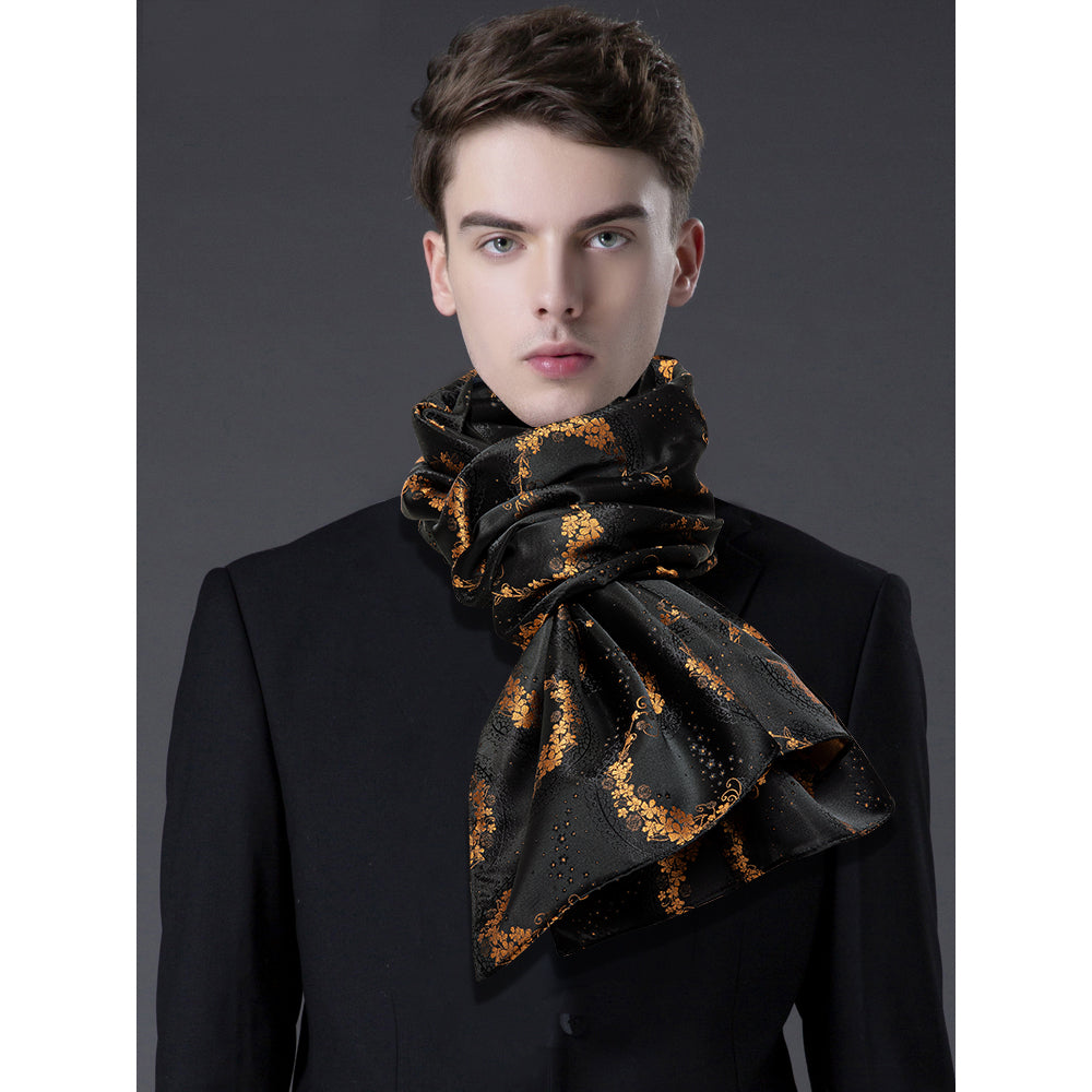 Luxury Purple Black Floral Silk Scarf - GentCrest - View 4