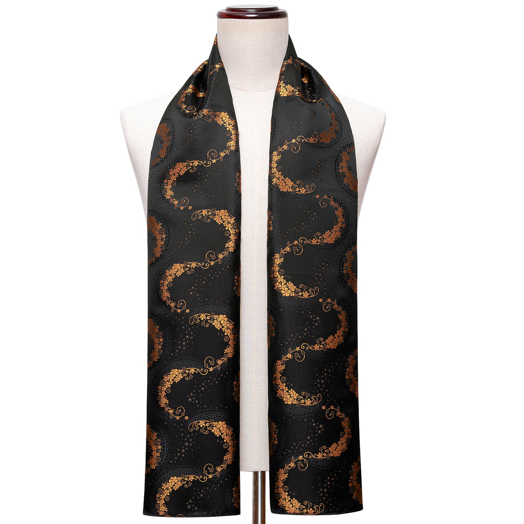 Luxury Black Golden Paisley Silk Scarf - GentCrest - View 5