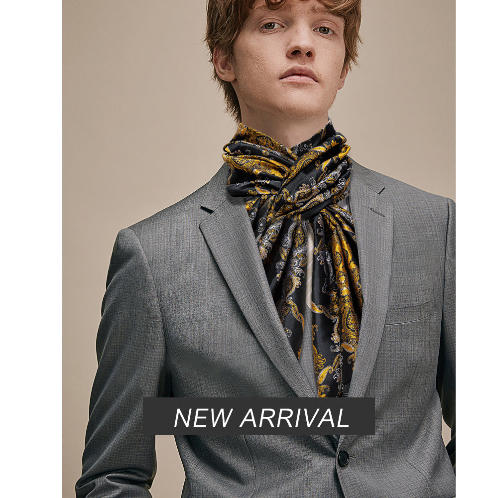 Luxury Black Yellow Floral Silk Scarf - GentCrest - View 3