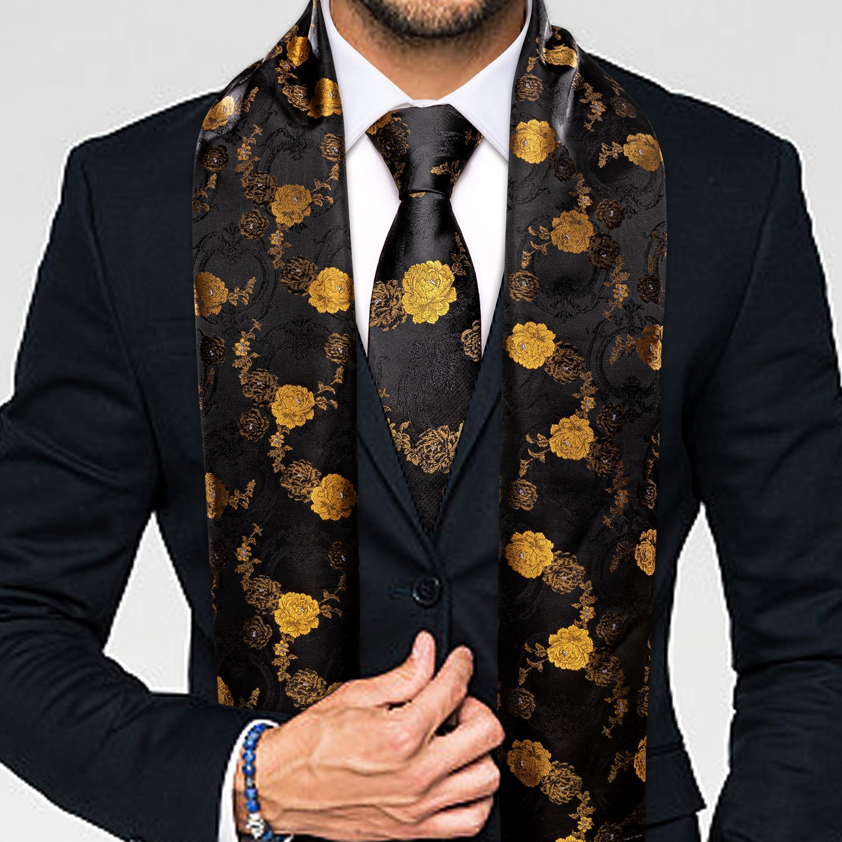 GentCrest Black Floral Men's Scarf - Image 1
