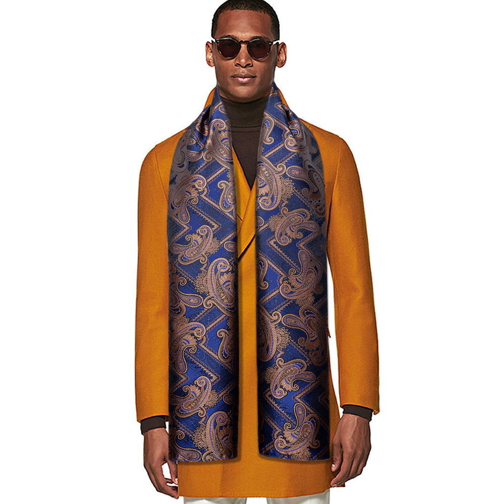 Blue and Bronze Paisley Silk Scarf - GentCrest - View 2