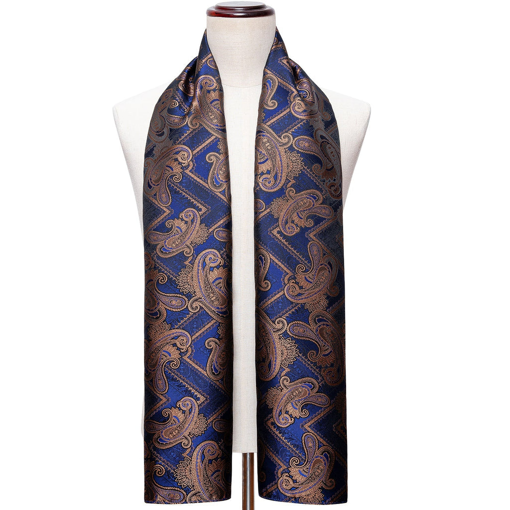 Blue and Bronze Paisley Silk Scarf - GentCrest - View 6