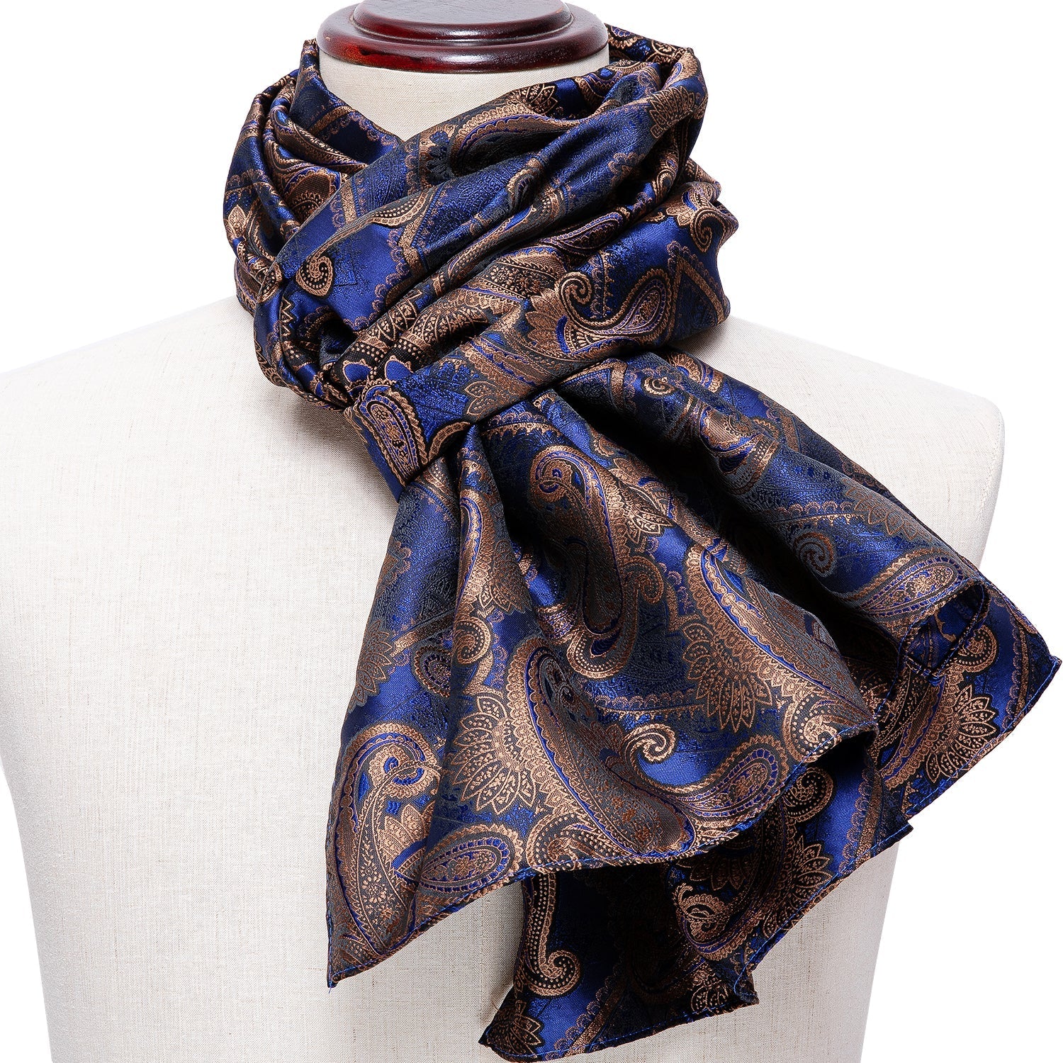 Blue and Bronze Paisley Silk Scarf - GentCrest - View 3